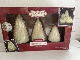 Loft Living 694202234532 Flameless Candle Glittery Christmas Pine Tree Set With Timer 3pc