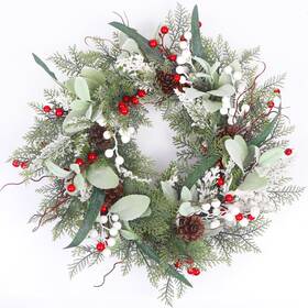 Hm5388 Lokeisna 22 Inch Christmas Wreath For Front Door With Pinecone Berr