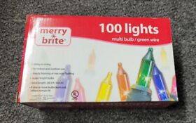 615534 Lot Of 2 Merry Brite Multi-colored Green Wire Mini Bulb Set Christmas Brand New