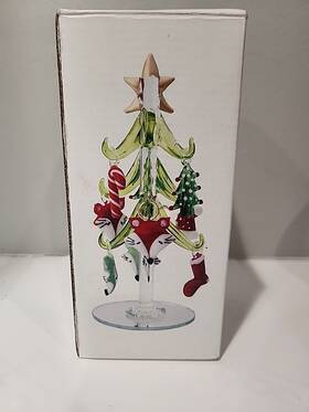 Xm-683 Lsarts Glass Christmas 6 Inch Green Tree Multicolored Gold Glitter Pearl Ornaments