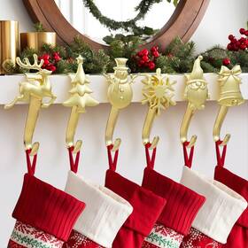 Luke Decor 663899966910 Gold Christmas Stocking Holders - Set Of 6 Hooks For Fireplace Mantel And Ma