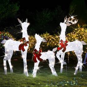 3deer Lulu Home Christmas Yard Decoration Set Of 3 Pre-lit White Reindeer