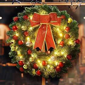 Lulu Home 745860311155 16 Inch Pre-lit Christmas Wreath Battery-operated Decorative Balls 40 Led Lights Hook