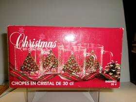 Luminarc 033277632247 Set Of 4 Vintage Mugs Christmas Tree Clear Crystal Usa Holiday 10 Oz