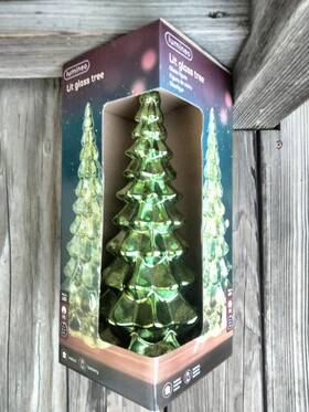 Lumineo 720725594685 Led Warm Light Glass Christmas Tree With Timer 12 Inch Green