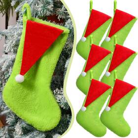 Xao-lunmon-87 Lunmon 6pcs 18in Red Green Christmas Stockings Faux Fur Holiday Decor