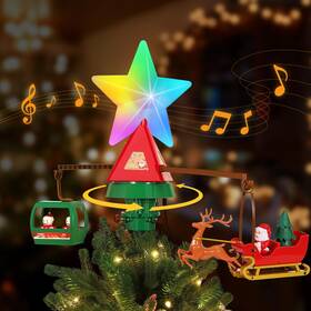 Hd250353 Luxspire Christmas Tree Topper With Rotating Animated Santa Deer Sled And Sno