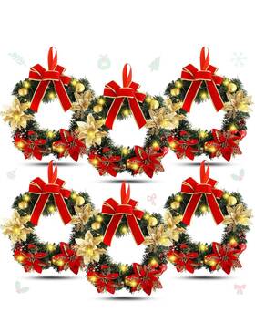 Yin-lyrow-900 Lyrow 6 Pcs Lighted Christmas Wreath With Red Bow Ornament 13 Inch Prelit Xmas