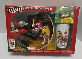 M&ms 041376410956 New Christmas Eve Gift Set Cookie Plate And Glass Santa Clause Night Before