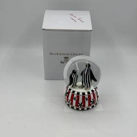 31600-1217g Mackenzie-childs Checkmate Penguin Musical Snow Globe Plays White Christmas Nib