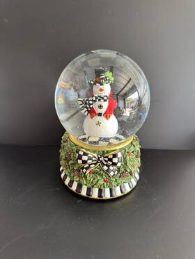 Mackenzie-childs 840115609671 Christmas Snowman Musical Snow Globe New In Box