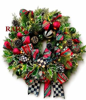 Mackenzie-childs 840115665592 Mackenzie-childs Tartastic Illuminated Christmas Wreath Ornaments New No Box