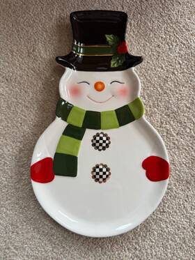 Mackenzie-childs 840115682711 Cozy Christmas Snowman Cookie Plate 6.5 Inch X 10.75 Nib