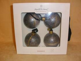 Magnolia Hearth & Hand 741895772763 Box Of 4 And Metal Black Silver Christmas Ornaments With Gold