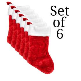 Make The Season Bright 195602066230 Plush Red Christmas Stocking 17 Inch Faux Fur Hearth Sock - Set Of 6