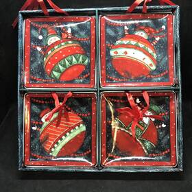 Manual Woodworkers & Weavers 725734464507 Christmas Susan Winget Snowman Ornament Mini Plates Set Of 4 With Box 4.5 Inch X