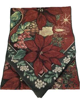 Ubes72 Manual Woodworkers & Weavers Inc. Evening Solitude Christmas Poinsettias And Candles 72in Tapestry Table Runner