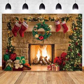 Ts-dm2074 Maqtt 7x5ft Christmas Day Photography Background Vintage Fireplace Bonfire Christma