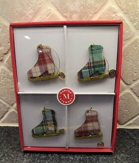 Martha Stewart 085081203328 Holiday Christmas Ice Skate Ornament 4 Piece Set Plaid New
