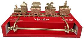 1001066936 Martha Stewart New Christmas Train Stocking Holder Hanger Rod Holiday Brass