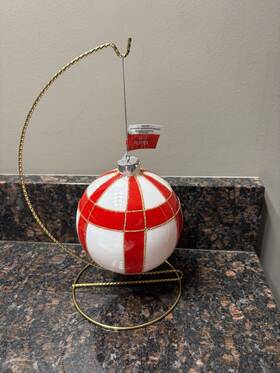 Martha Stewart 198275378754 Red White Plaid Glass Christmas Ornament Bulb Large