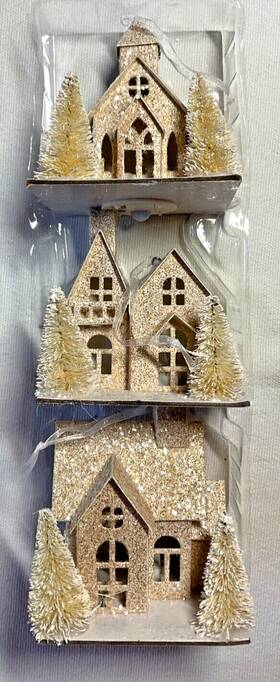 3178cs Martha Stewart Christmas Ornaments Putz Houses Led Lighted Gold Glitter Nip