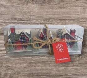 344006 Martha Stewart Nos Christmas Home Ornaments Plaid Lighted Glitter Houses Led Set