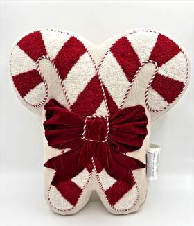 X164-24-ups Martha Stewart Christmas Candy Cane Velour Red Bow Throw Pillow