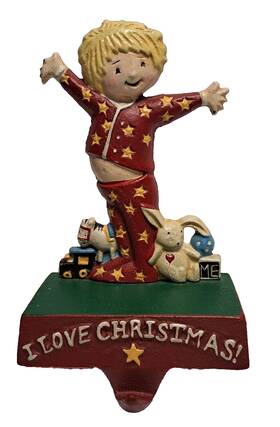14840 Mary Engelbreit I Love Christmas Boy Pajamas Stocking Holder #14840 Cast Iron