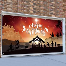 Ms22035 Mashan Christmas Nativity Garage Door Banner Cover 7x16ft Extra Large Fabric Nativi