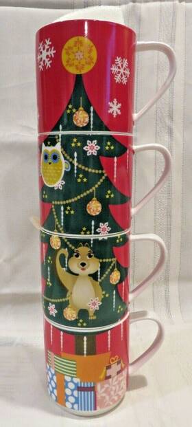 Pb1203 Maxwell Williams Williams-kris Kringle Tree Set Of 4 Stackable Mugs-forms Christmas