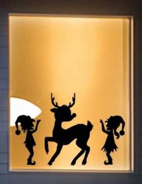 Mcadoorwe 791794172970 Christmas Window Decal Set Reindeer And Elves Silhouette 23 X 15 Inches