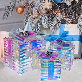 Igb01 Meetjoyancy Prismatic Lighted Gift Boxes Set Of 3 Christmas Iridescent With Bow P