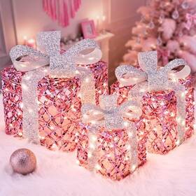 170l Meizhou Hongshang Arts And Crafts Co. Ltd Christmas Lighted Gift Boxes 170 Leds Pink Decorations With Silver