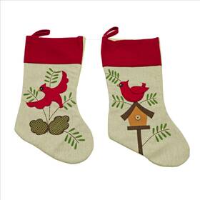 64808-2 Melrose Cardinal Christmas Tree Stockings Set Of 2 Different 9x19 Inches