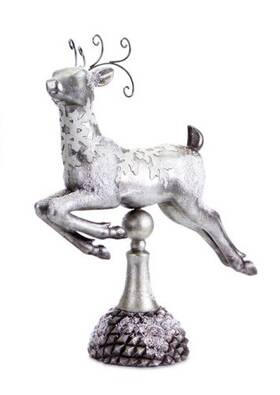 Melrose 746427539708 17 Inch Silver Snow Covered Prancing Reindeer Christmas Table Decor