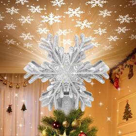 Meoligr 722549921089 Christmas Tree Topper Lighted With Built-in Led Rotating Snowflake Silver