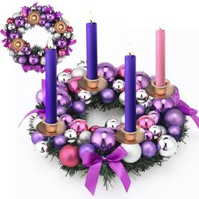 Lyn-meooeck-760 Meooeck Purple Ribbon Advent Wreath Set Calendar Season Candle Holder Catholic Christmas