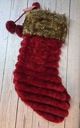 Merry Bright 050428074459 Faux Fur Burgundy Christmas Stocking With Pom-pom Accent 21 Inch New