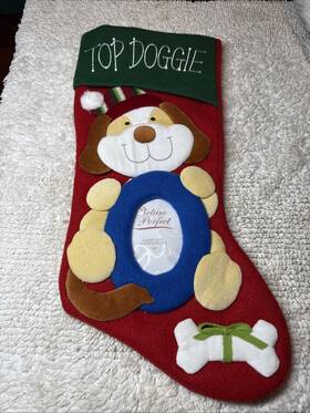 Merry Brite 050428112663 18 Inch Cvs Top Doggie Holiday Christmas Stocking Picture Slot Red White