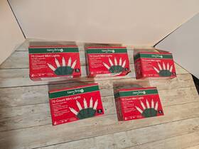 Merry Brite 050428598115 Lot Of 5 Mini 70 Ct Christmas Lights Clear Bulbs With Green Wire 15 Ft New Boxed