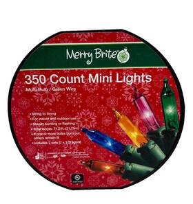 Merry Brite 050428599068 Count 350 Mini Multi Bulb Green Wire Christmas Holidays