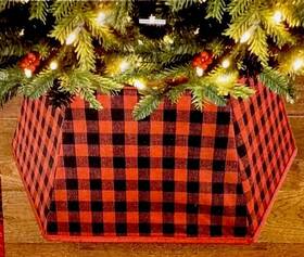 340309 Merry Brite Christmas Tree Skirt Collar Standing Cover Red And Black Buffalo Plaid Wrap Around