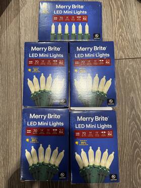 348096 Merry Brite 70 Count Led Mini Style Christmas Lights Warm White Lot Of 5 New