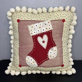 Mervyns 029441552602 Vintage 14 Inch Button Stocking Pillow Christmas Cottage Stars Pom