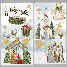 Mfa-295-fba Mfault 133 Pcs Christmas Nativity Scene Window Clings 4 Sheets O Religion