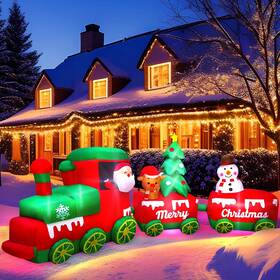 Fd0172 Mgparty 10.7 Ft Christmas Inflatables Train With Santa Claus Reindeer Snowman Christm