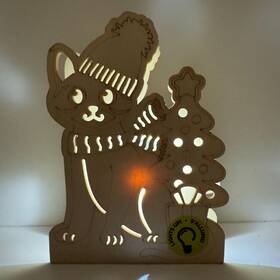 673808 Michaels Light Up Led Wooden Christmas Cat Tree Wood Decoration