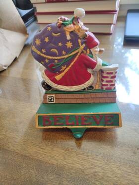09010-7 Midwest Mary Engelbreit Cast Iron Christmas Stocking Holder Inch Believe Cannon Fal