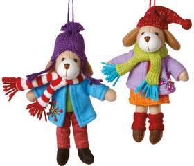 108139 Midwest Cbk Boy And Girl Family Pet Dogs In Winter Coats Christmas Ornaments Set Of 2